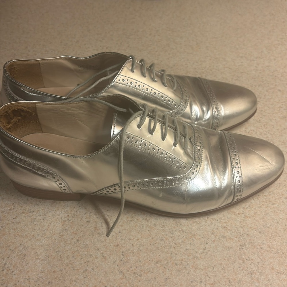 J.Crew silver leather oxfords